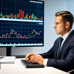 A focused financial analyst in a modest business suit, sitting thoughtfully at a sleek desk in a modern, minimalist office. Large, backlit screens in the background display abstract, clean financial charts and graphs, with one screen prominently featuring a simplified, clear visualization of a credit score and a personal financial balance. The analyst observes the data with a contemplative expression, symbolizing the reflection on one's financial reliability. Professional photography, studio lighting, high resolution, soft ambient light, natural pose, perfect anatomy, correct proportions, well-formed hands, proper finger count, natural body proportions, safe for work, appropriate content, fully clothed, professional, modest.