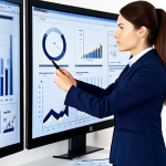 Home 12 재무제표에서 수익성과 비용 분석하기 - Businesswoman Analyzing Data**
"A professional businesswoman in a modest, navy blue business suit, ...